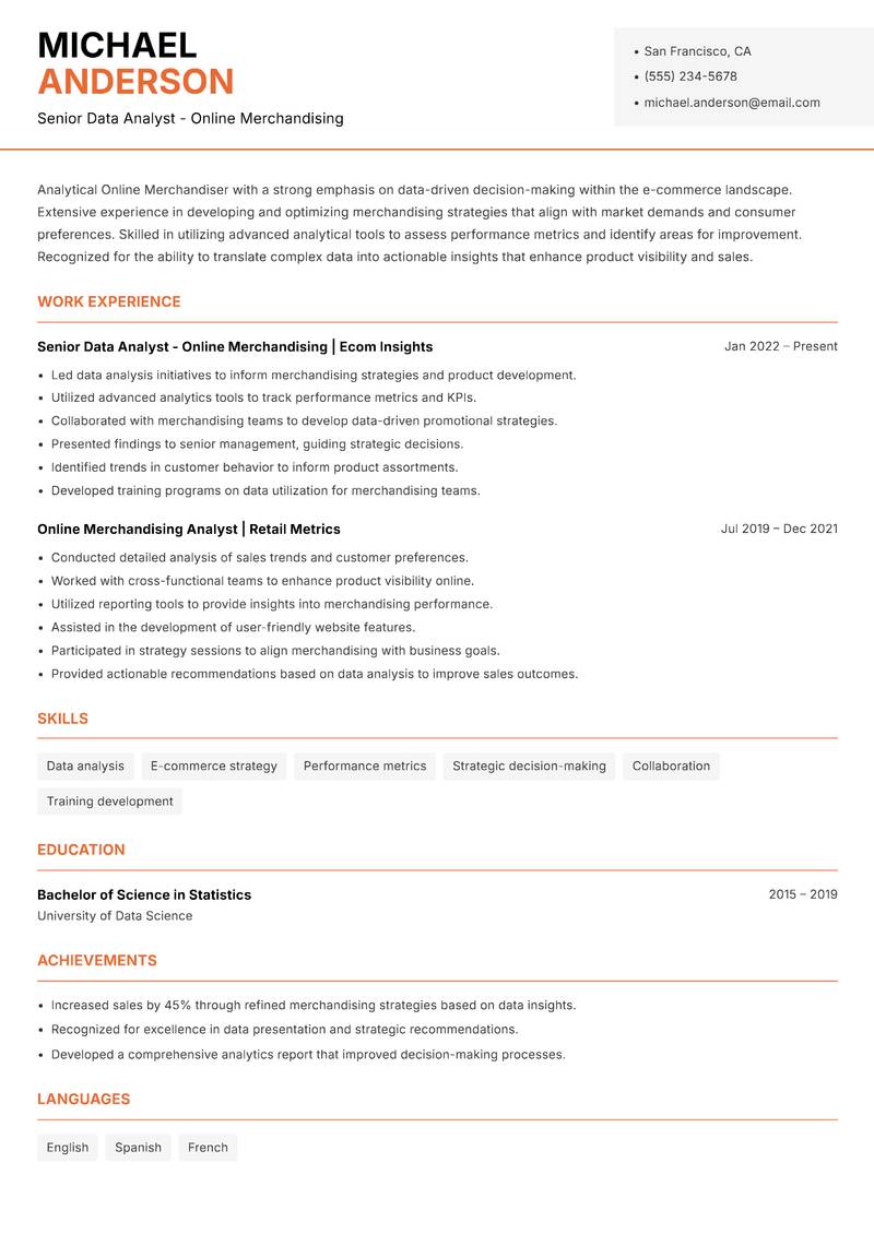 Online Merchandiser resume template — Modern Professional