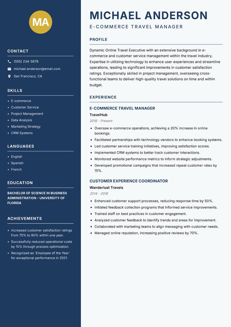 Online Travel Executive resume template — Classic Clean