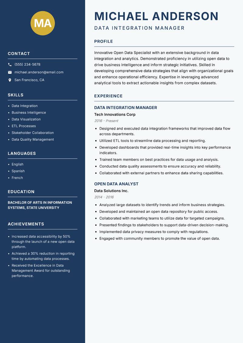 Open Data Specialist resume template — Classic Clean