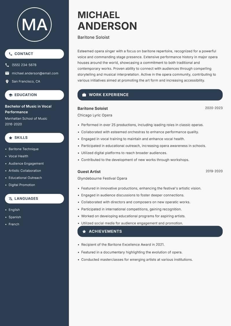Opera Singer resume template — Compact