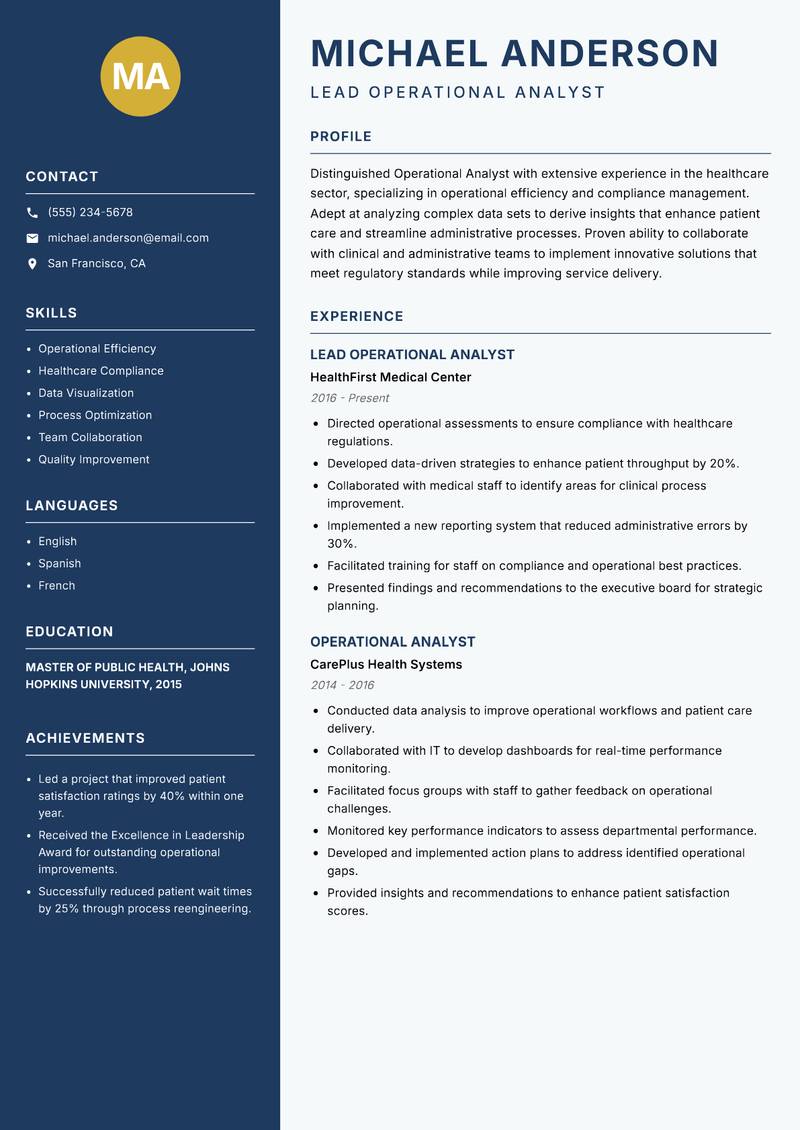 Operational Analyst resume template — Classic Clean