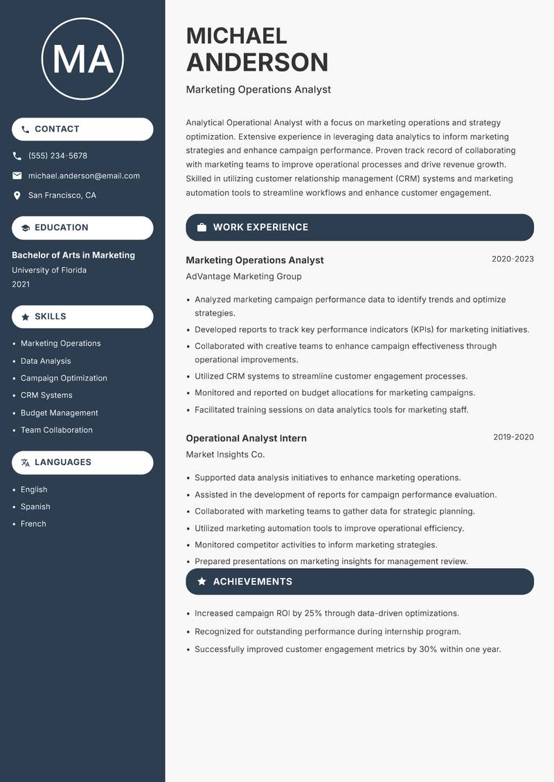 Operational Analyst resume template — Compact
