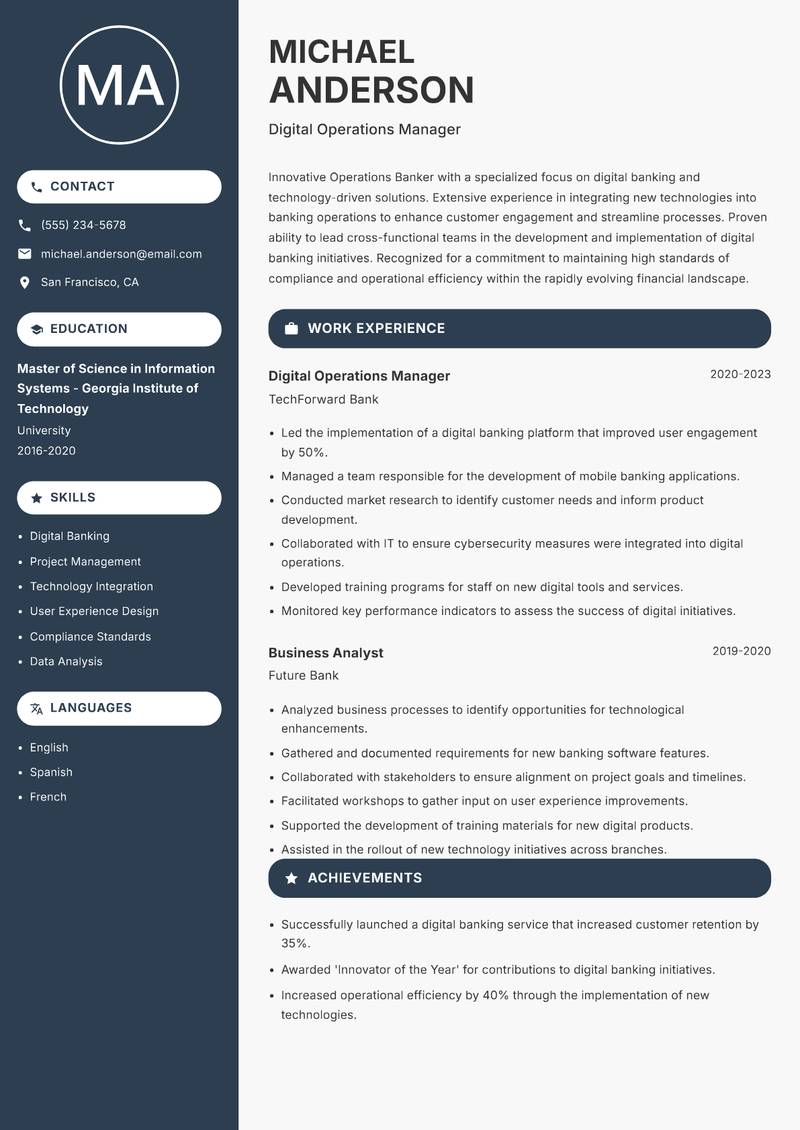 Operations Banker resume template — Compact