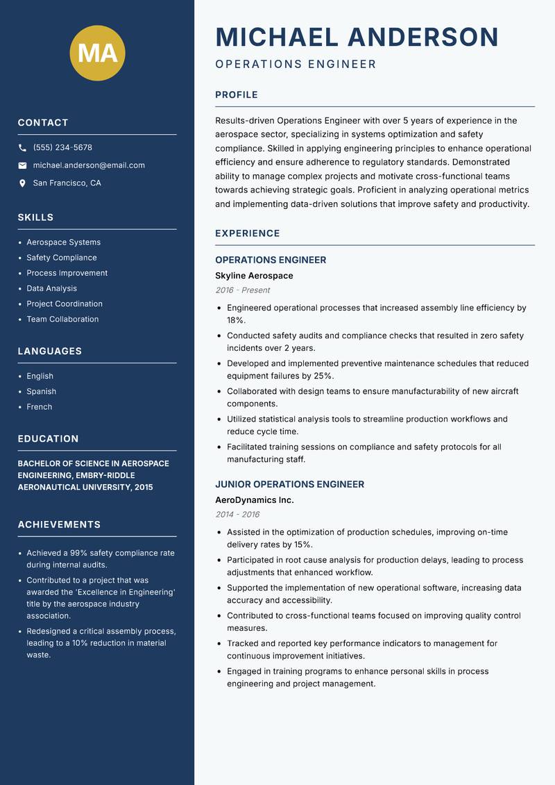 Operations Engineer resume template — Classic Clean