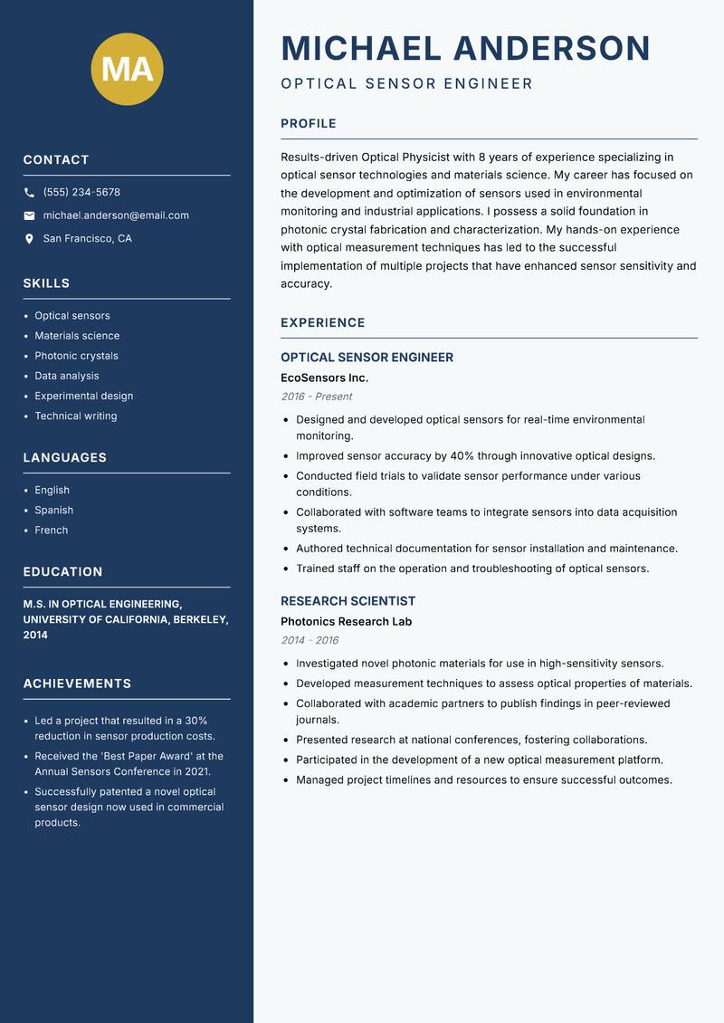 Optical Physicist resume template — Classic Clean