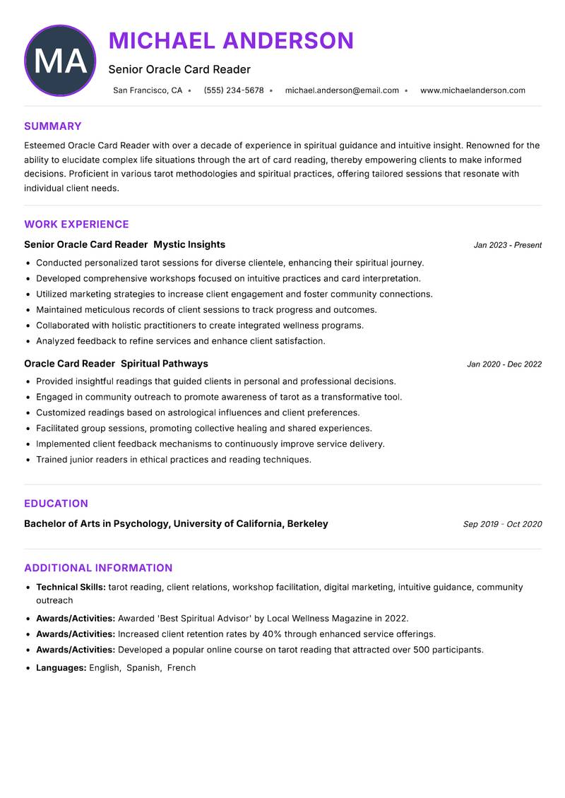 Oracle Card Reader resume example — ATS-friendly template