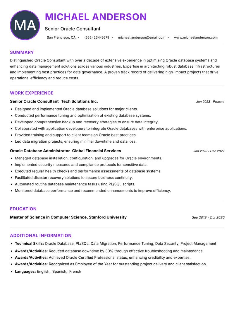 Oracle Consultant resume example — ATS-friendly template
