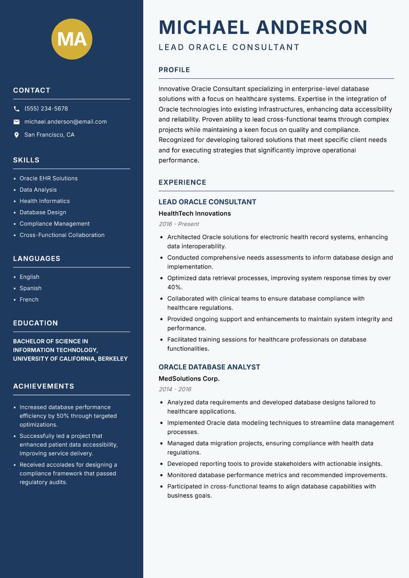 Oracle Consultant resume template — Classic Clean