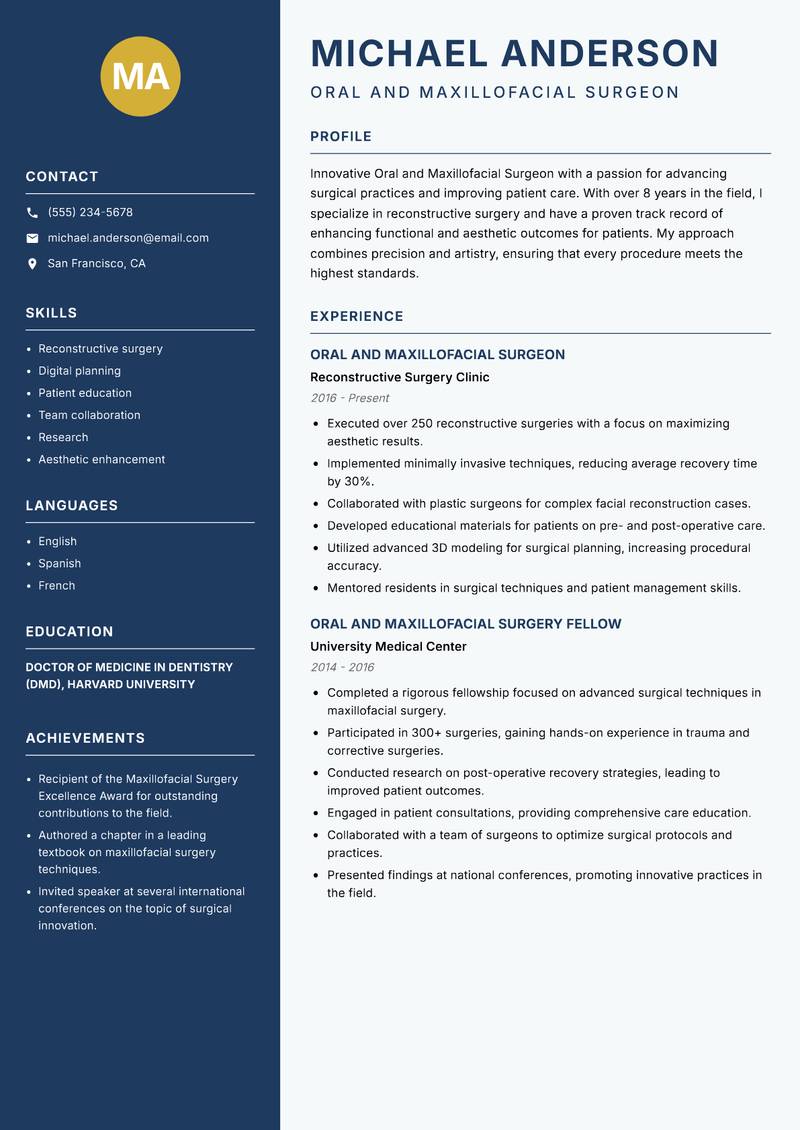 Oral and Maxillofacial Surgeon resume template — Classic Clean