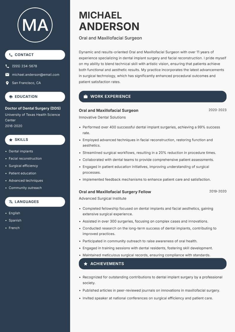 Oral and Maxillofacial Surgeon resume template — Compact