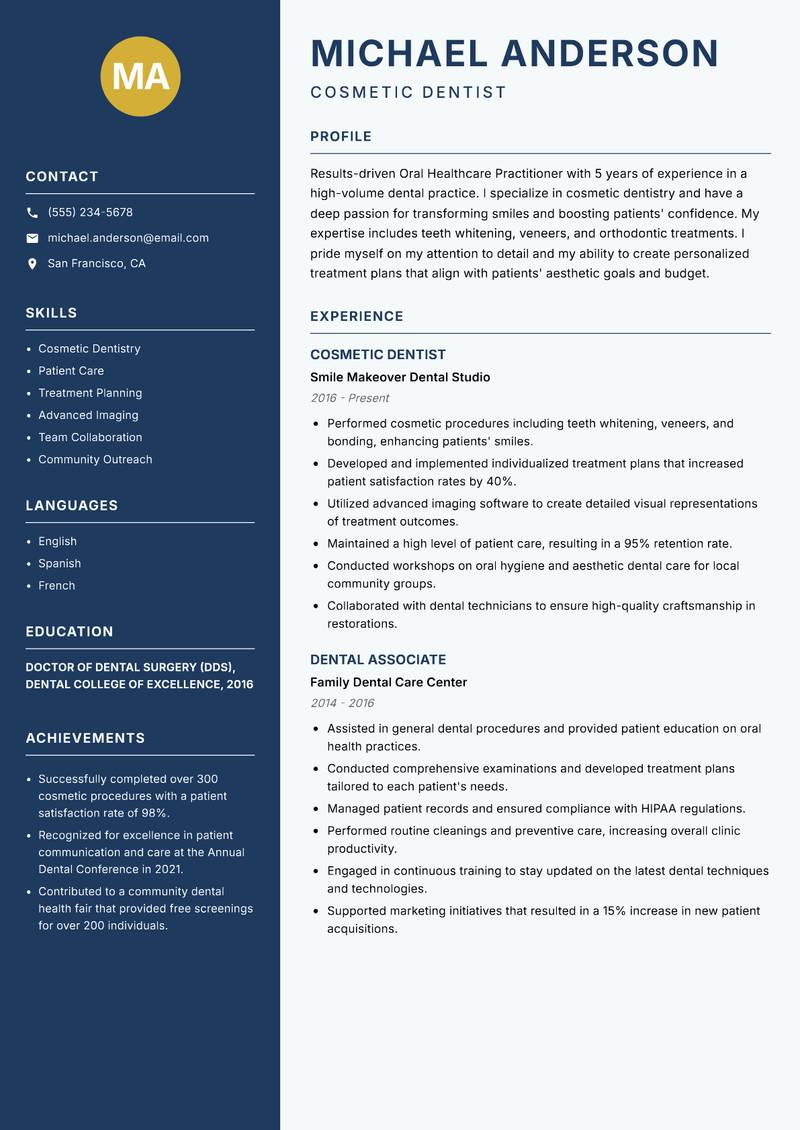 Oral Healthcare Practitioner resume template — Classic Clean