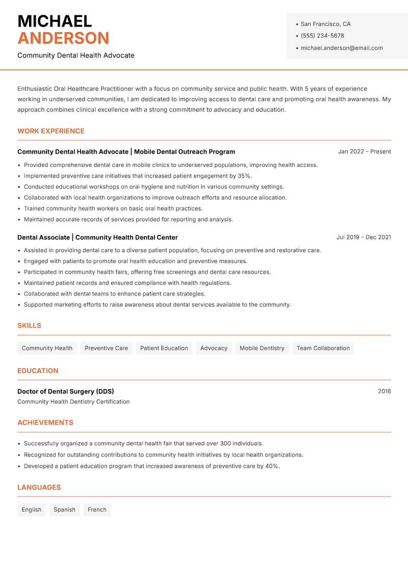 Oral Healthcare Practitioner resume template — Modern Professional