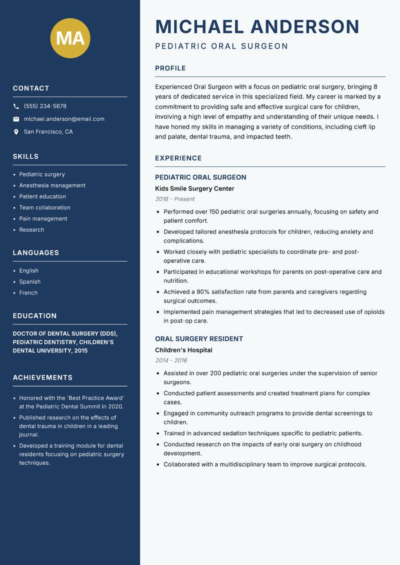 Oral Surgeon resume template — Classic Clean