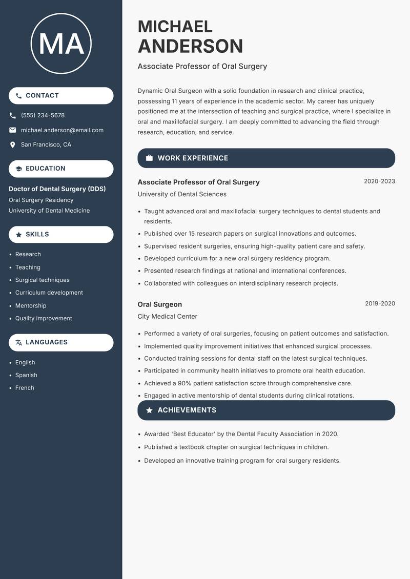 Oral Surgeon resume template — Compact