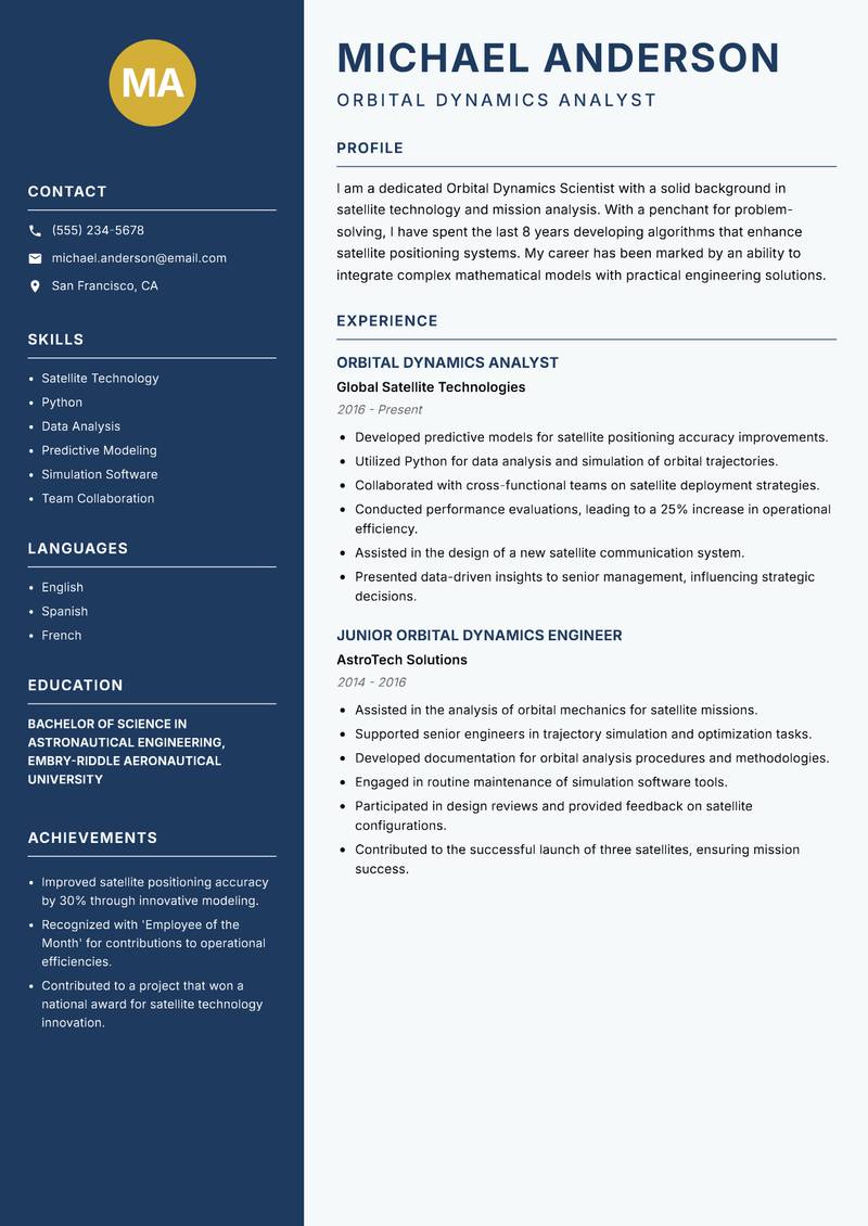 Orbital Dynamics Scientist resume template — Classic Clean