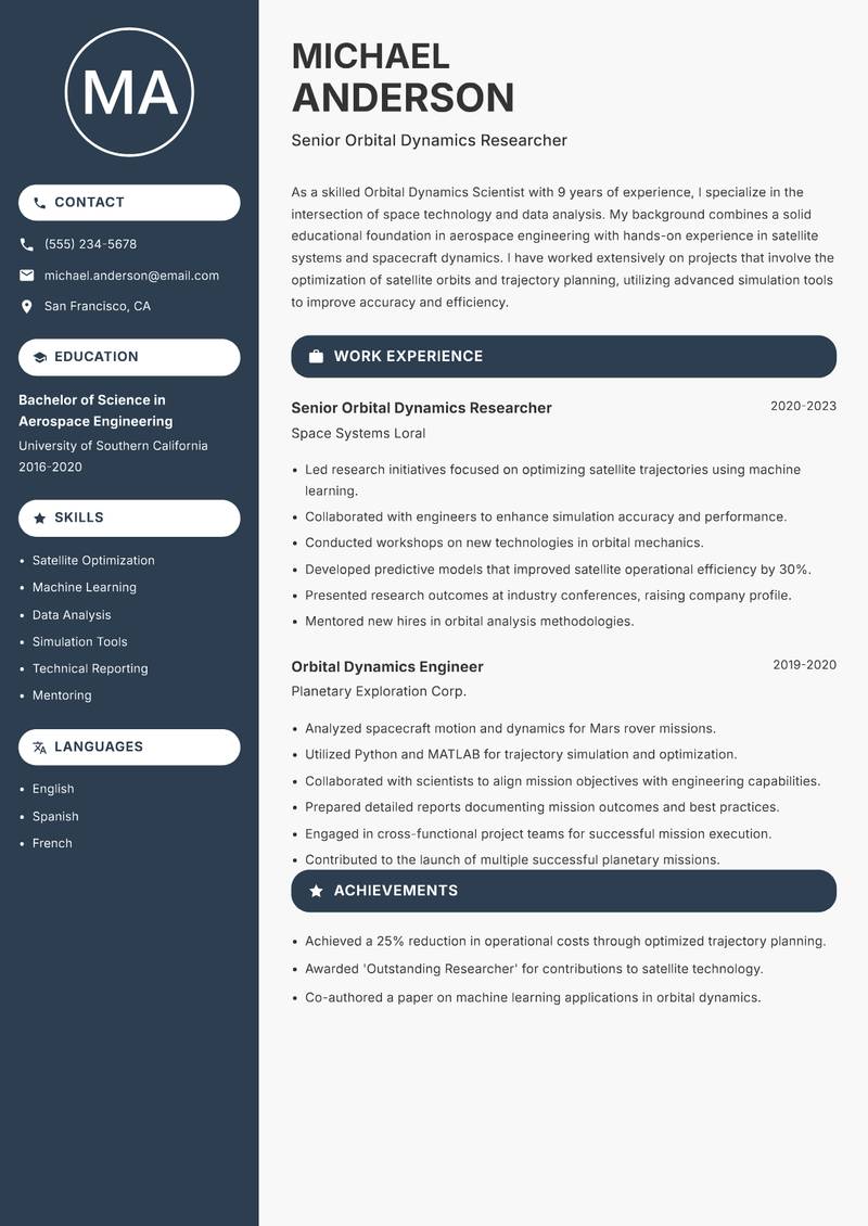 Orbital Dynamics Scientist resume template — Compact