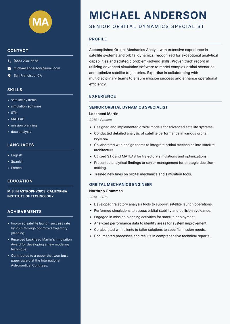 Orbital Mechanics Analyst resume template — Classic Clean