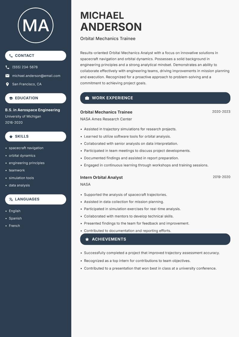 Orbital Mechanics Analyst resume template — Compact