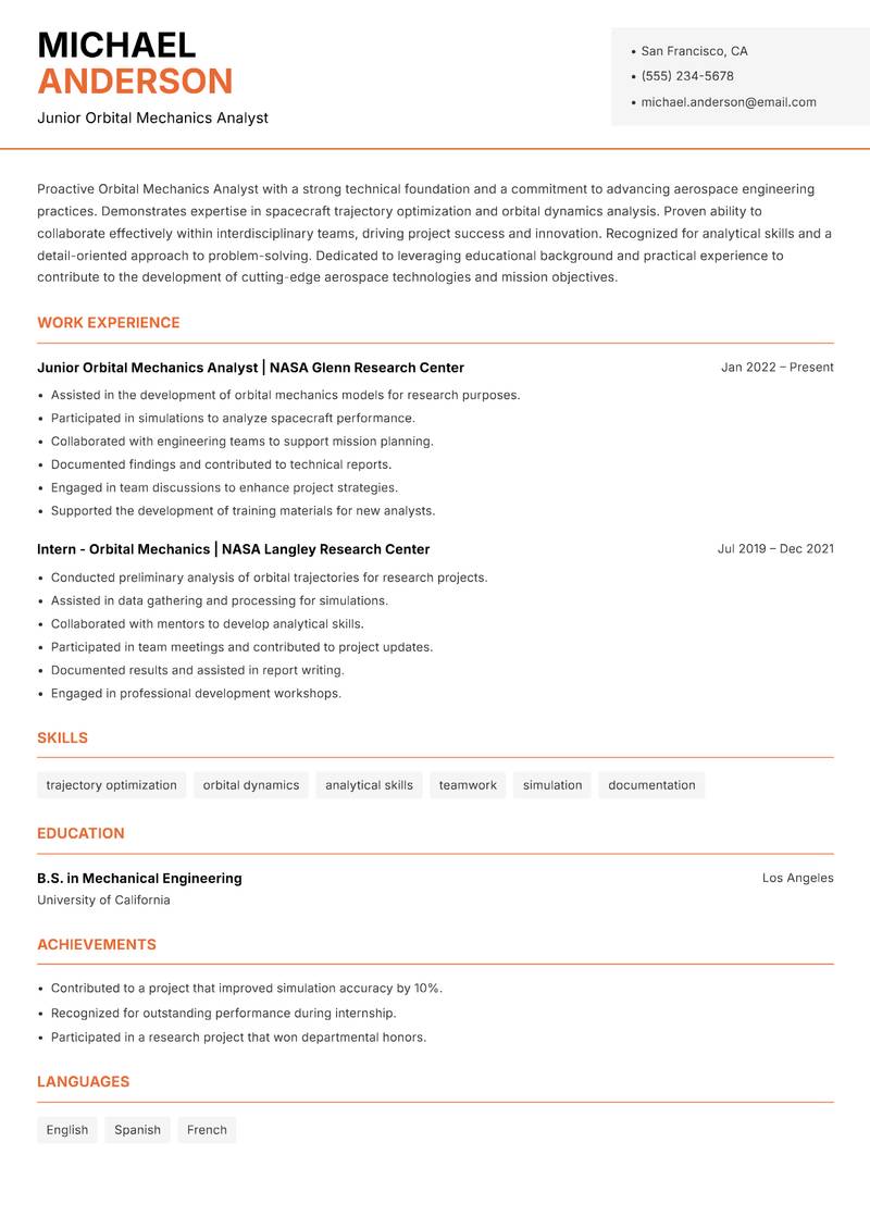 Orbital Mechanics Analyst resume template — Modern Professional