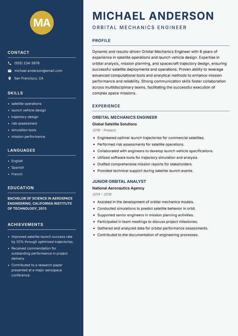 Orbital Mechanics Engineer resume template — Classic Clean