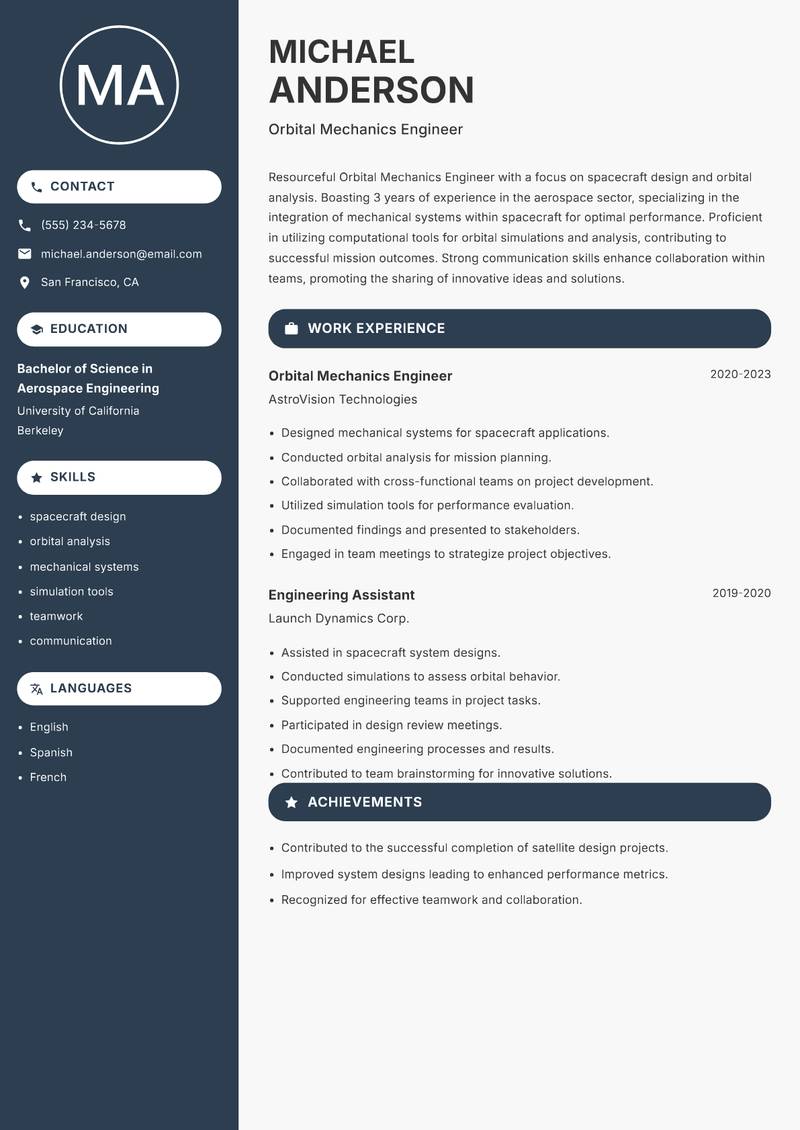 Orbital Mechanics Engineer resume template — Compact