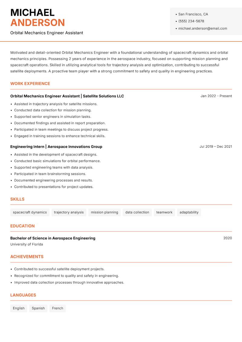 Orbital Mechanics Engineer resume template — Modern Professional