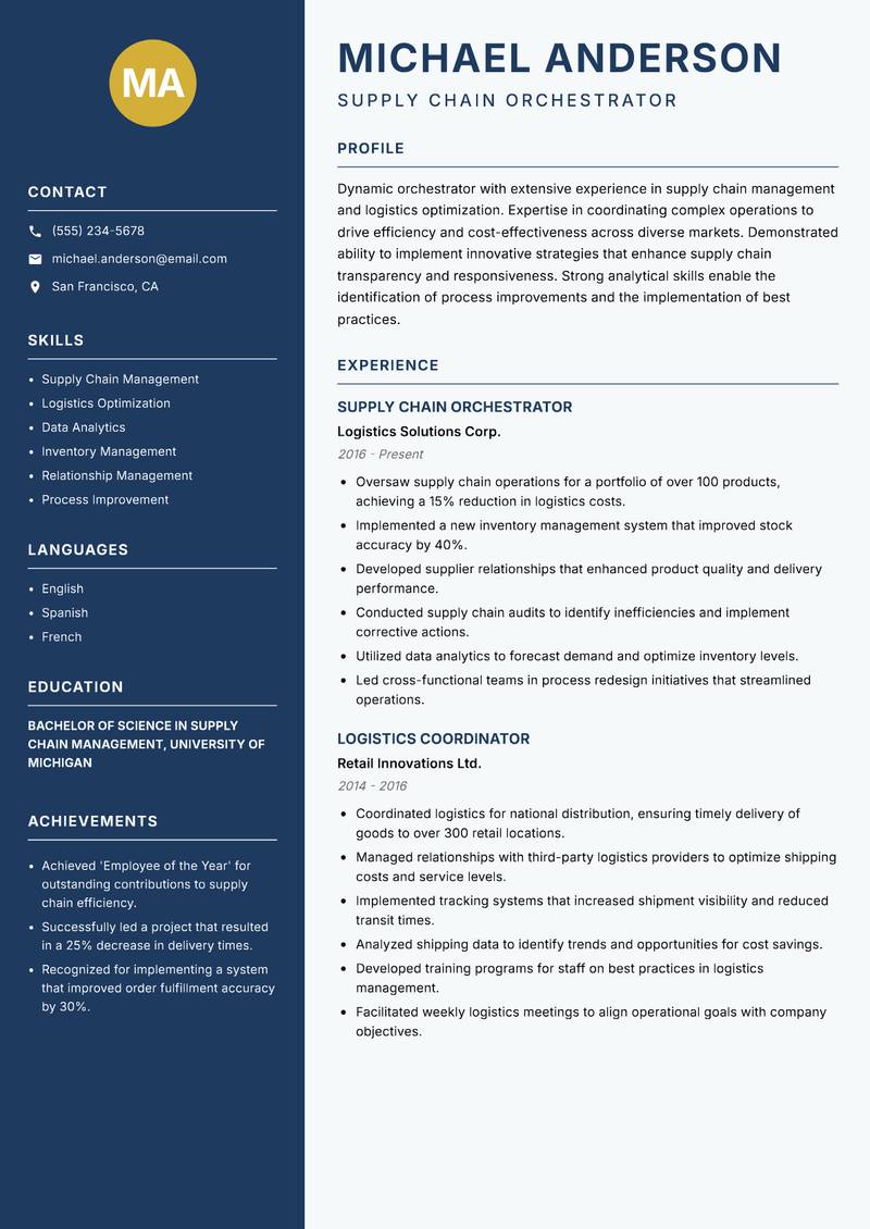 Orchestrator resume template — Classic Clean
