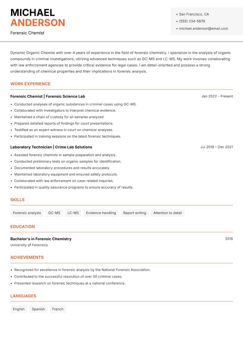 Organic Chemist resume template — Modern Professional