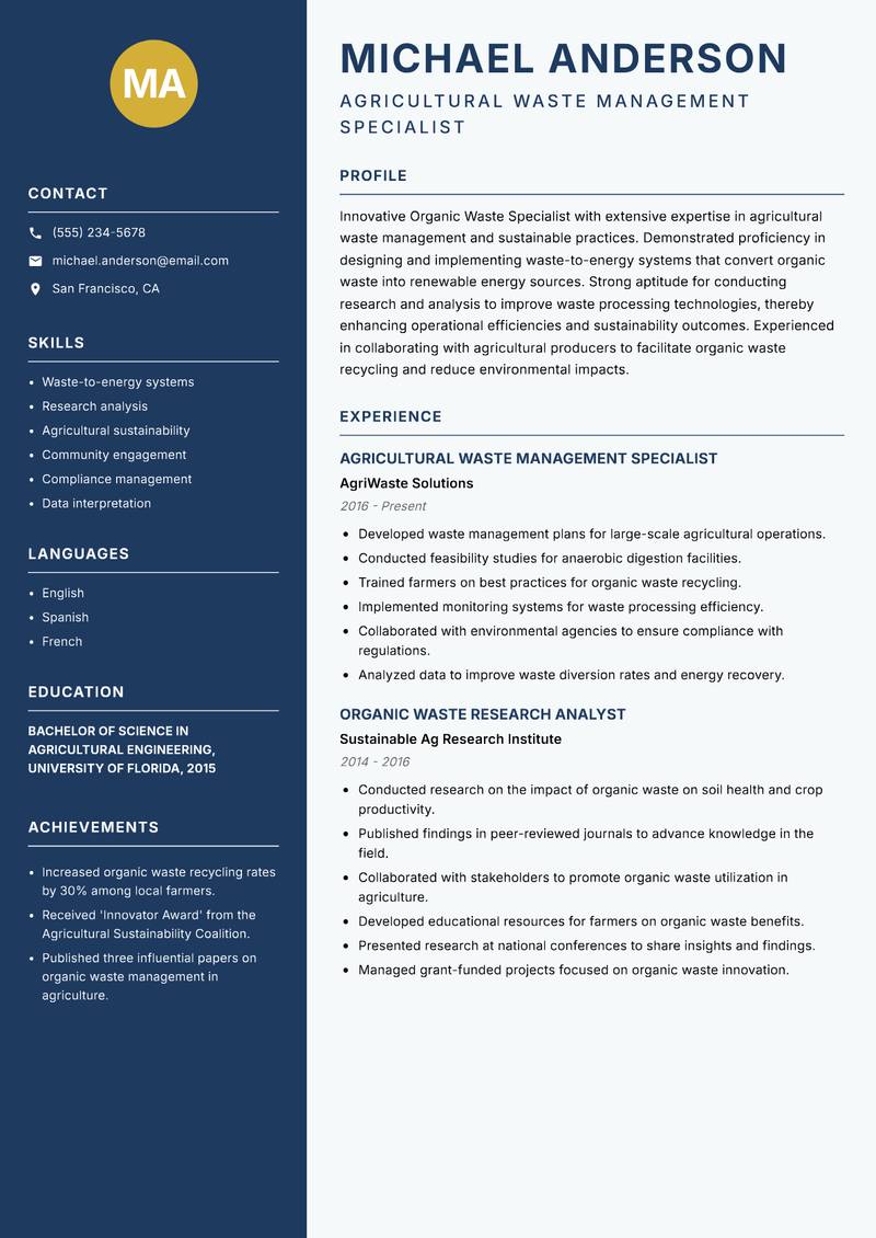 Organic Waste Specialist resume template — Classic Clean