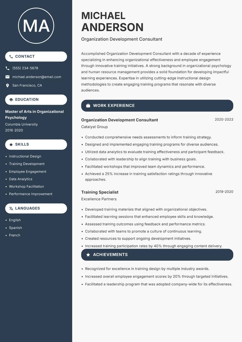 Organization Development Consultant resume template — Compact