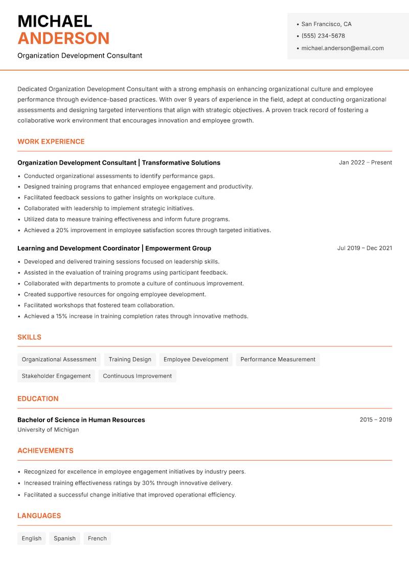 Organization Development Consultant resume template — Modern Professional