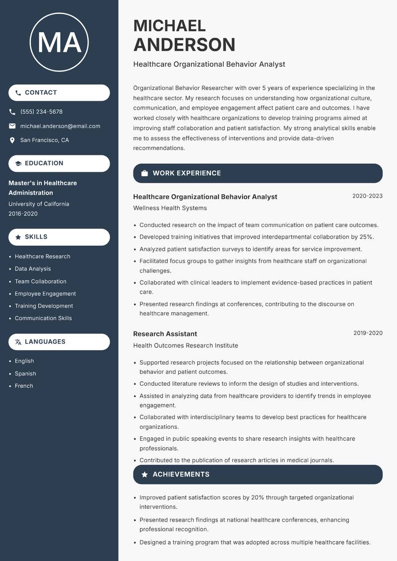 Organizational Behavior Researcher resume template — Compact