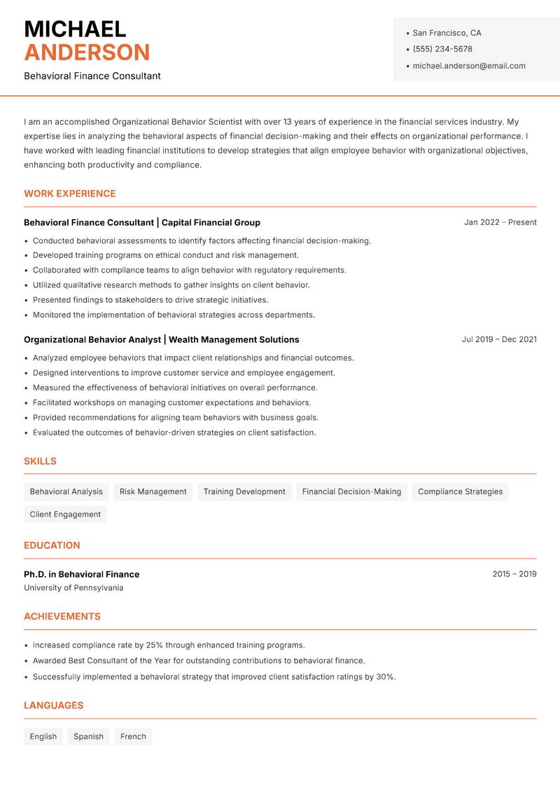 Organizational Behavior Scientist resume template — Modern Professional
