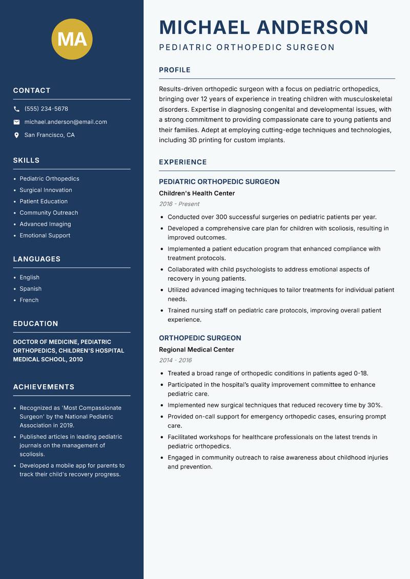 Orthopedic Surgeon resume template — Classic Clean