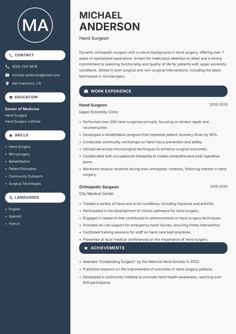 Orthopedic Surgeon resume template — Compact