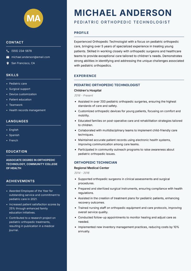 Orthopedic Technologist resume template — Classic Clean