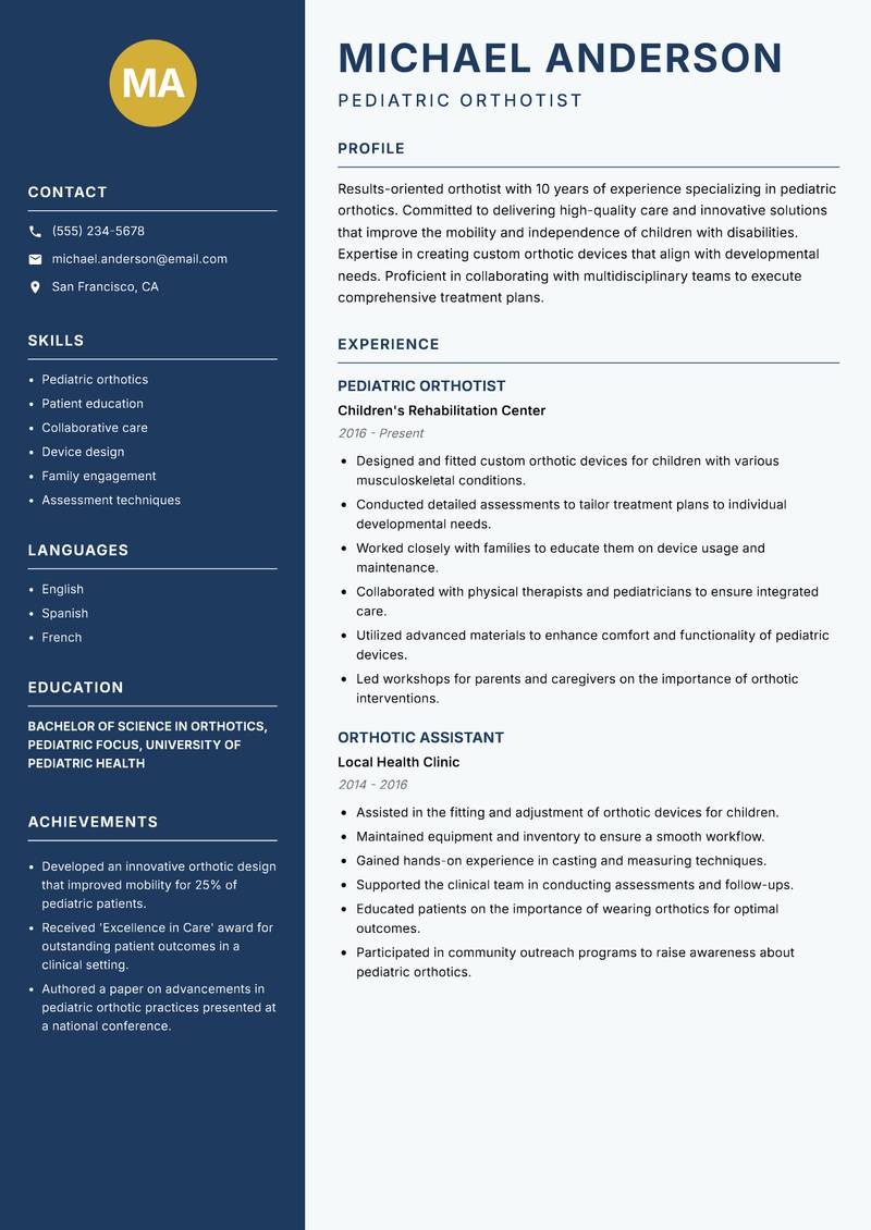 Orthotist resume template — Classic Clean