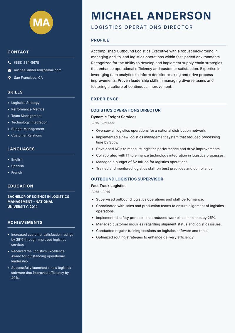 Outbound Logistics Executive resume template — Classic Clean