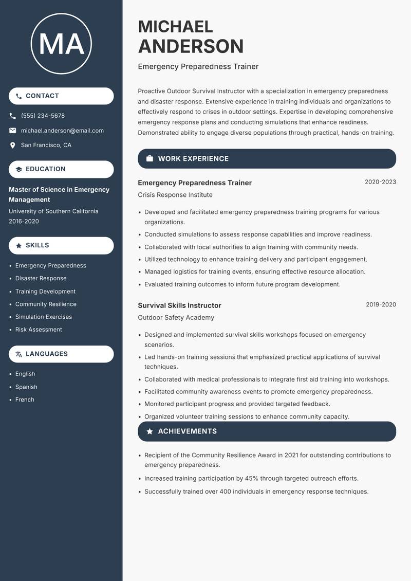 Outdoor Survival Instructor resume template — Compact