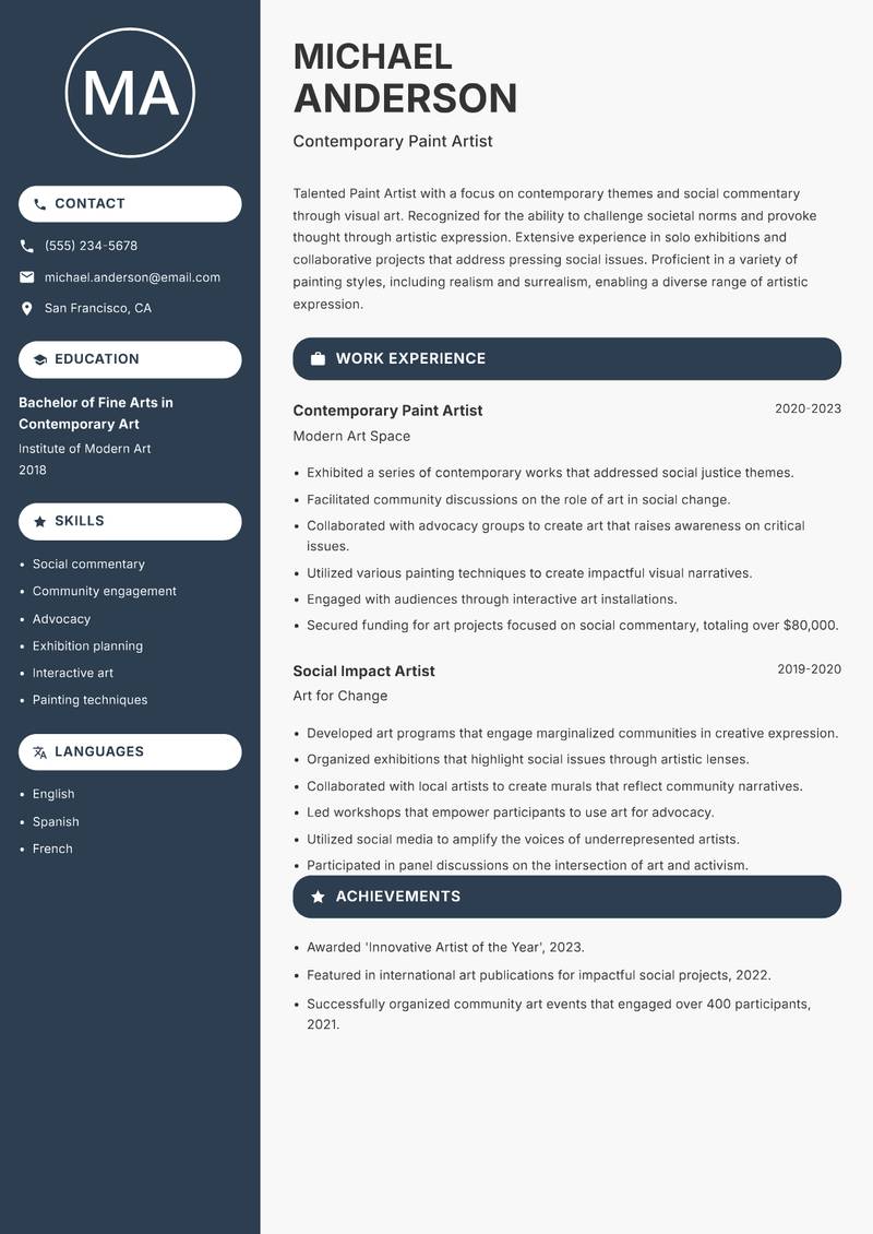 Paint Artist resume template — Compact