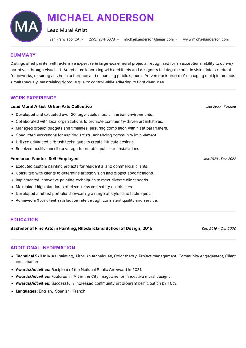Painter resume example — ATS-friendly template