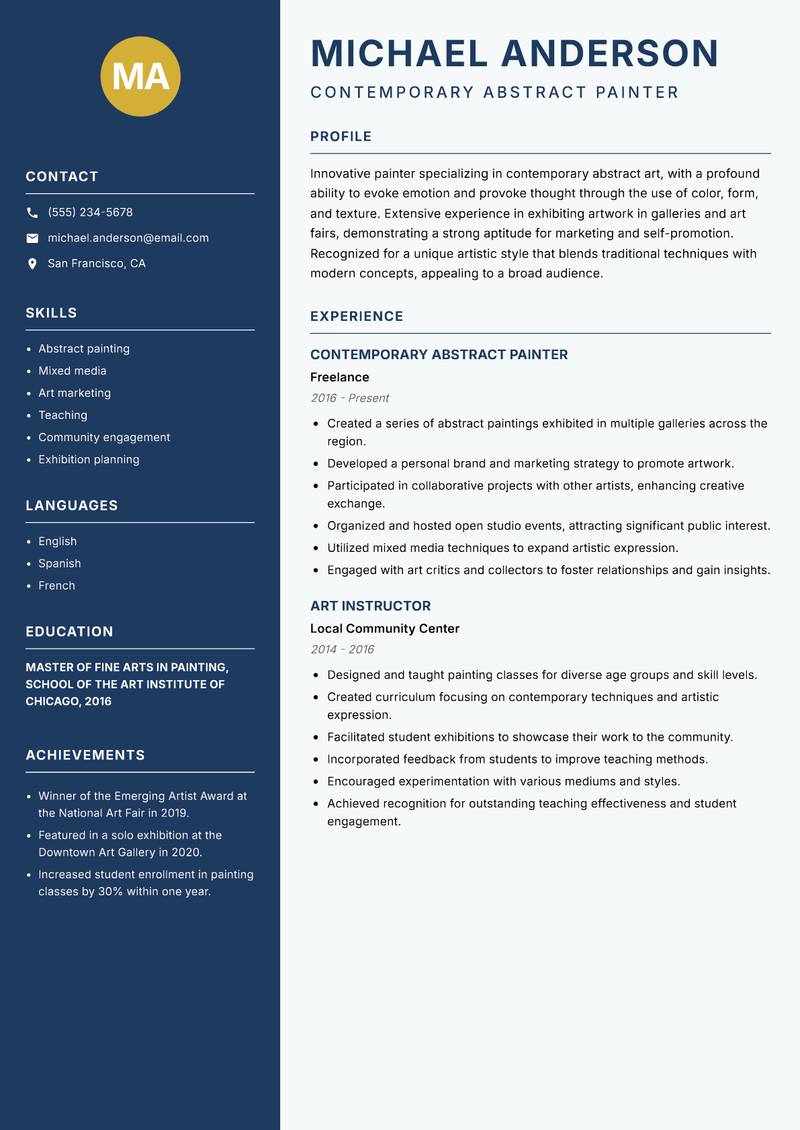 Painter resume template — Classic Clean