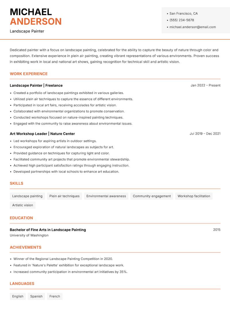Painter resume template — Modern Professional