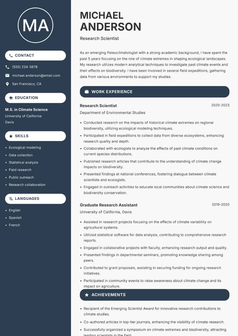 Paleoclimatologist resume template — Compact