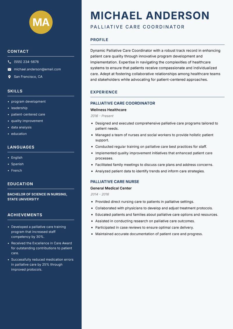 Palliative Care Coordinator resume template — Classic Clean
