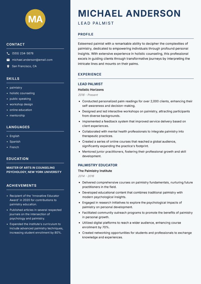 Palmist resume template — Classic Clean