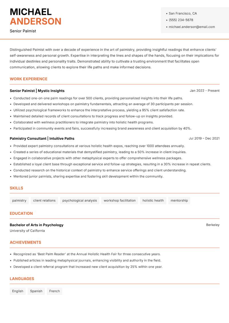 Palmist resume template — Modern Professional