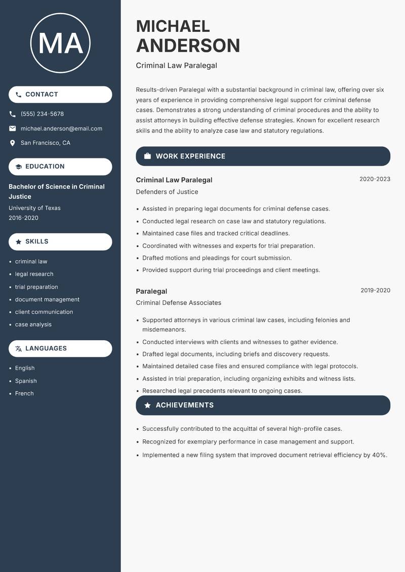Paralegal resume template — Compact