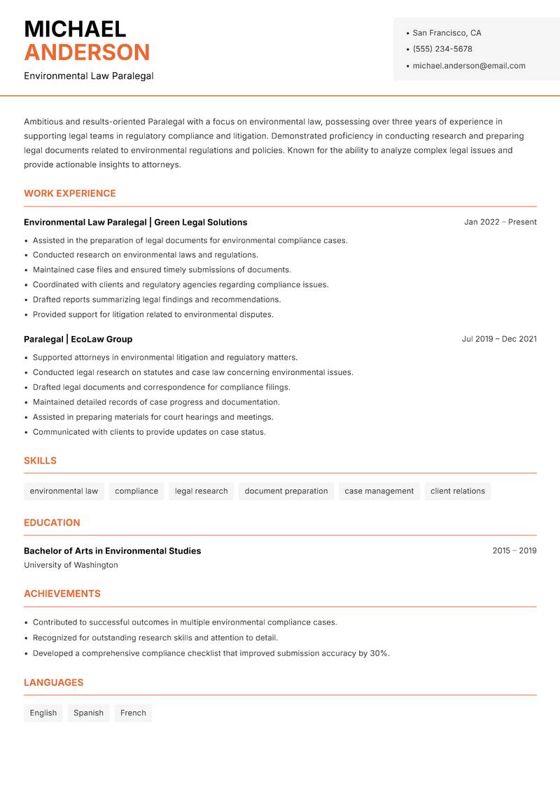 Paralegal resume template — Modern Professional
