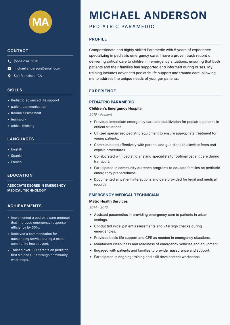 Paramedic resume template — Classic Clean